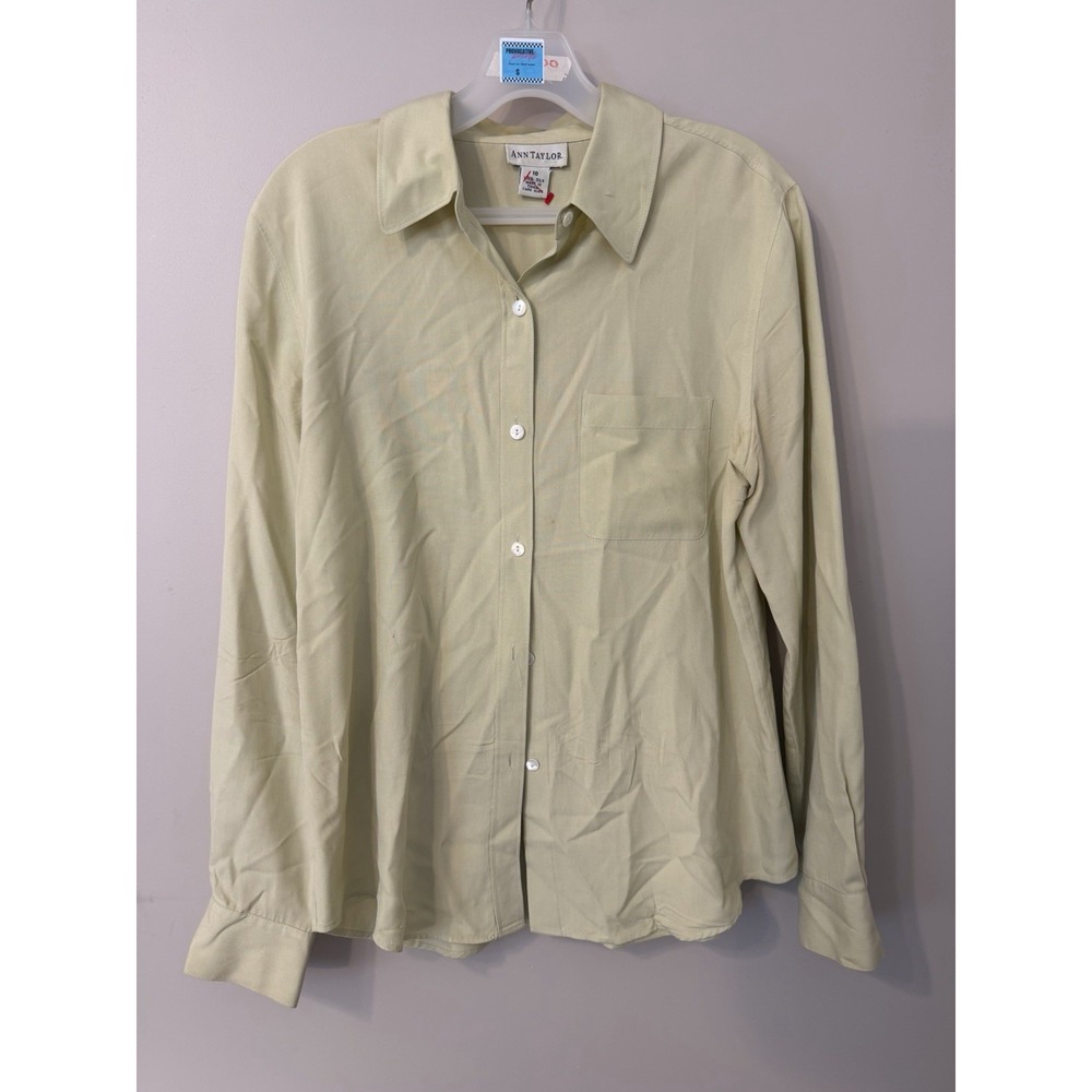Ann Taylor Women's Pale Yellow Button Up Blouse Size 10 100% SILK
